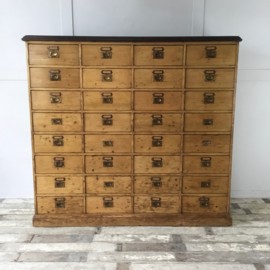 Large Victorian Pine Bank of Drawers